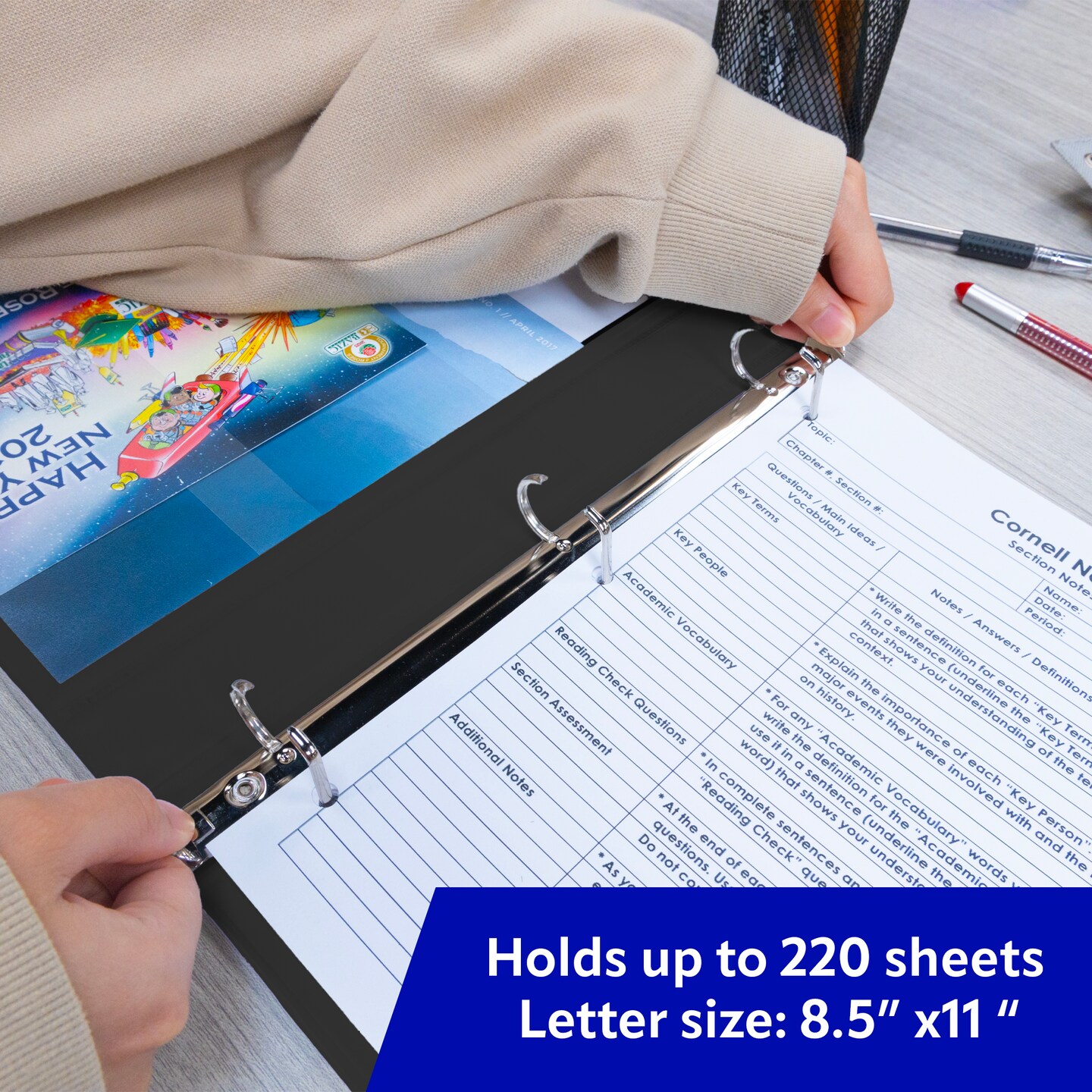 BAZIC 1&#x22; Black PVC-Free Slant D-Ring View Binder w/ 4 Pockets