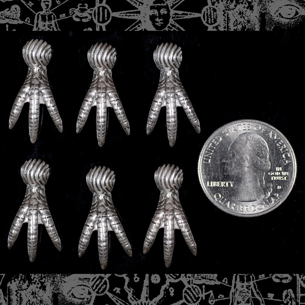 Antiqued Silver Plated Brass Raven Claw Pendant Wraps - Set of Six - S-W29