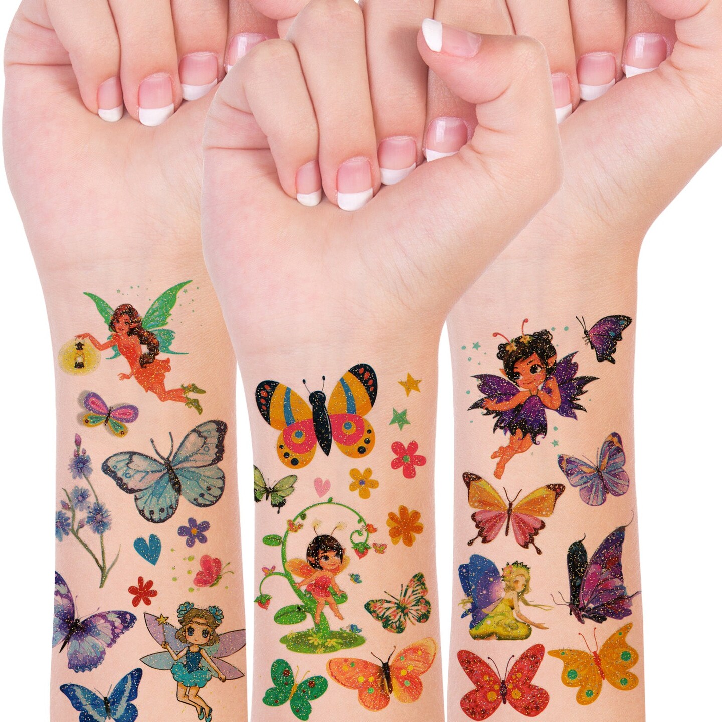 Wrapables Waterproof Glitter Temporary Tattoos, Birthday Party Favors and Supplies, Goodie Bag Fillers, 10 Sheets Fairies and Butterflies