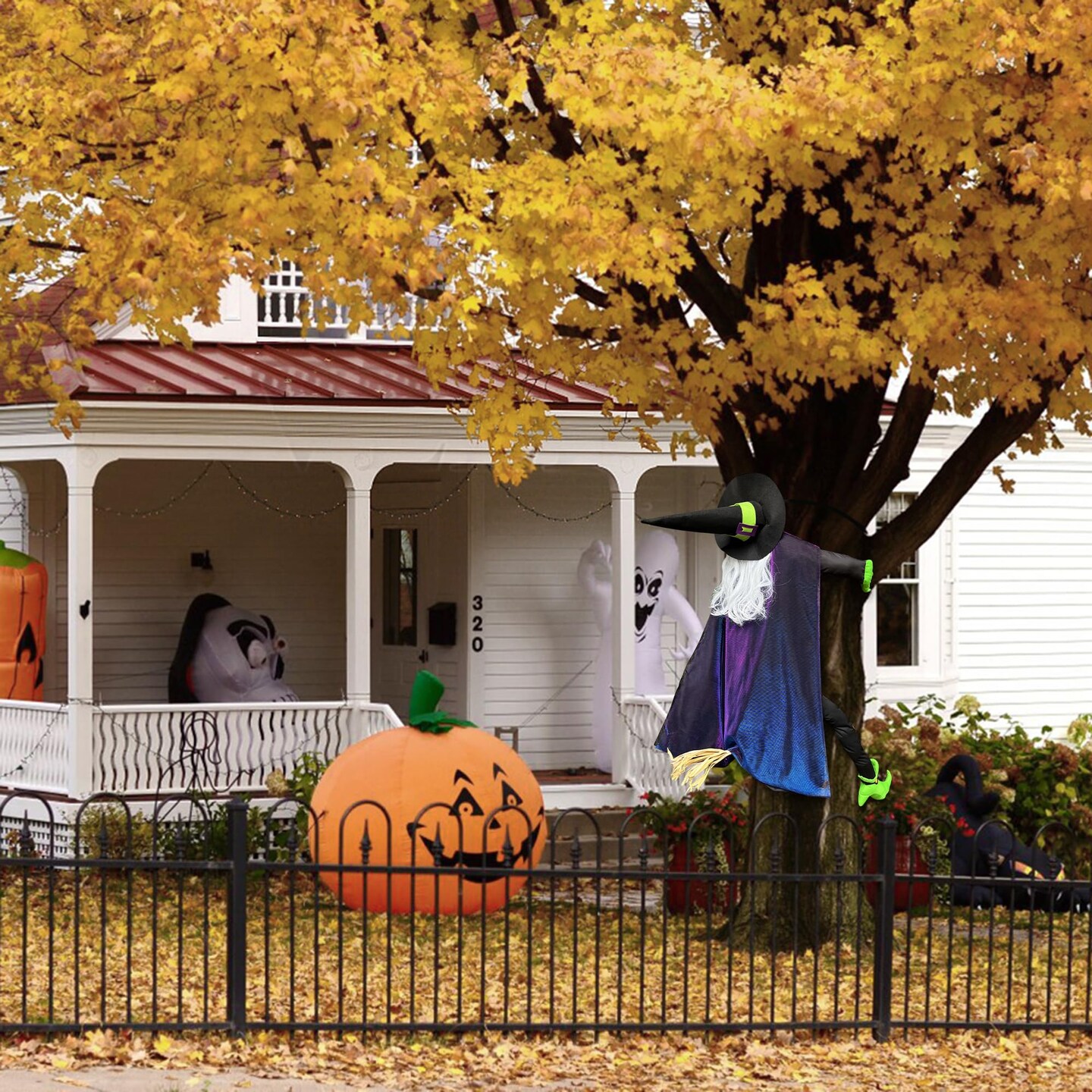 Crashing Witch into Tree Large Halloween Decor Outside, 64&#x22; Flying Witch Hitting Tree Halloween Decorations, Hanging Witches Halloween Outdoor Decor for Haunted House Prop, Porch, Yard,Tree Decoration