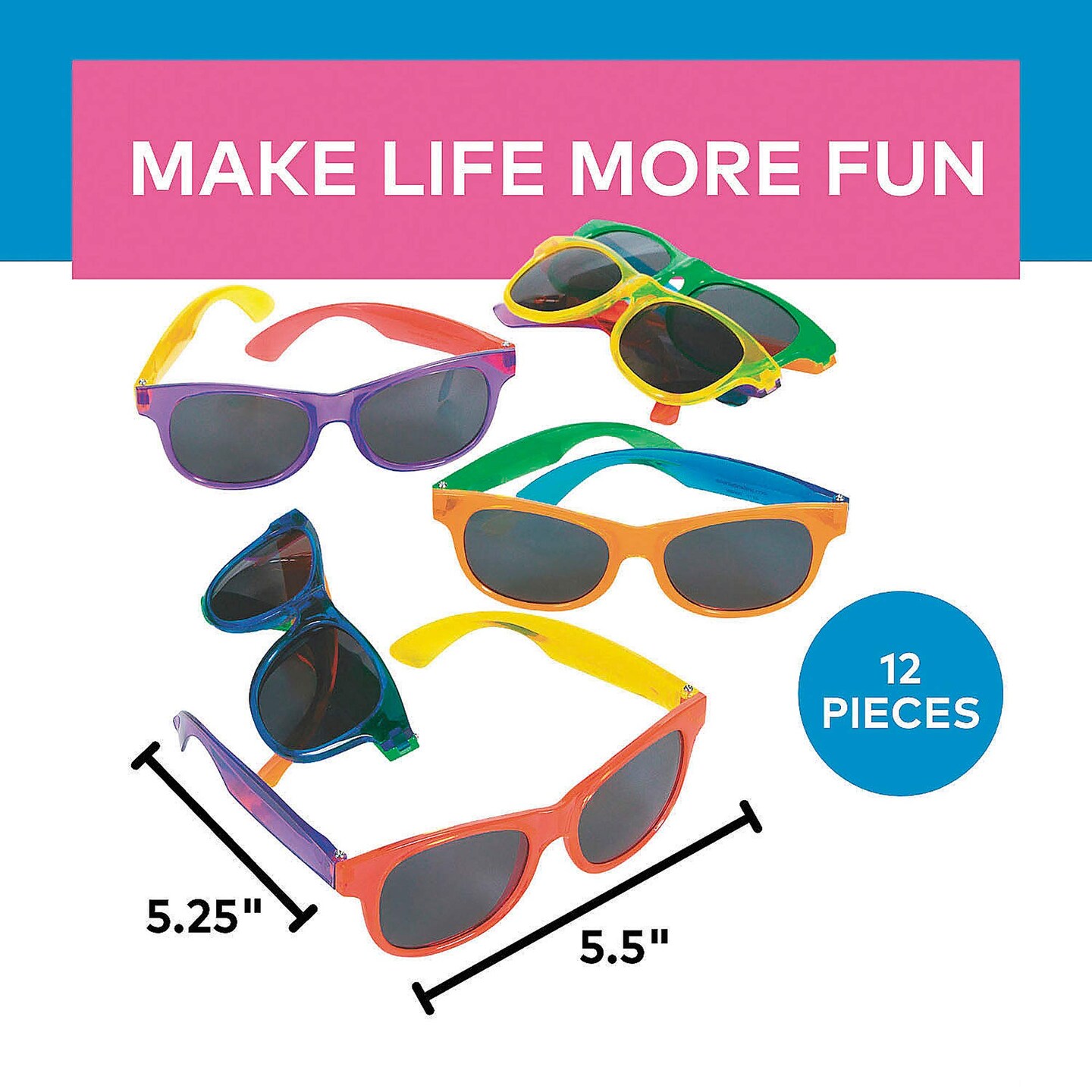 Adults Bright Transparent Sunglasses 12 Pieces