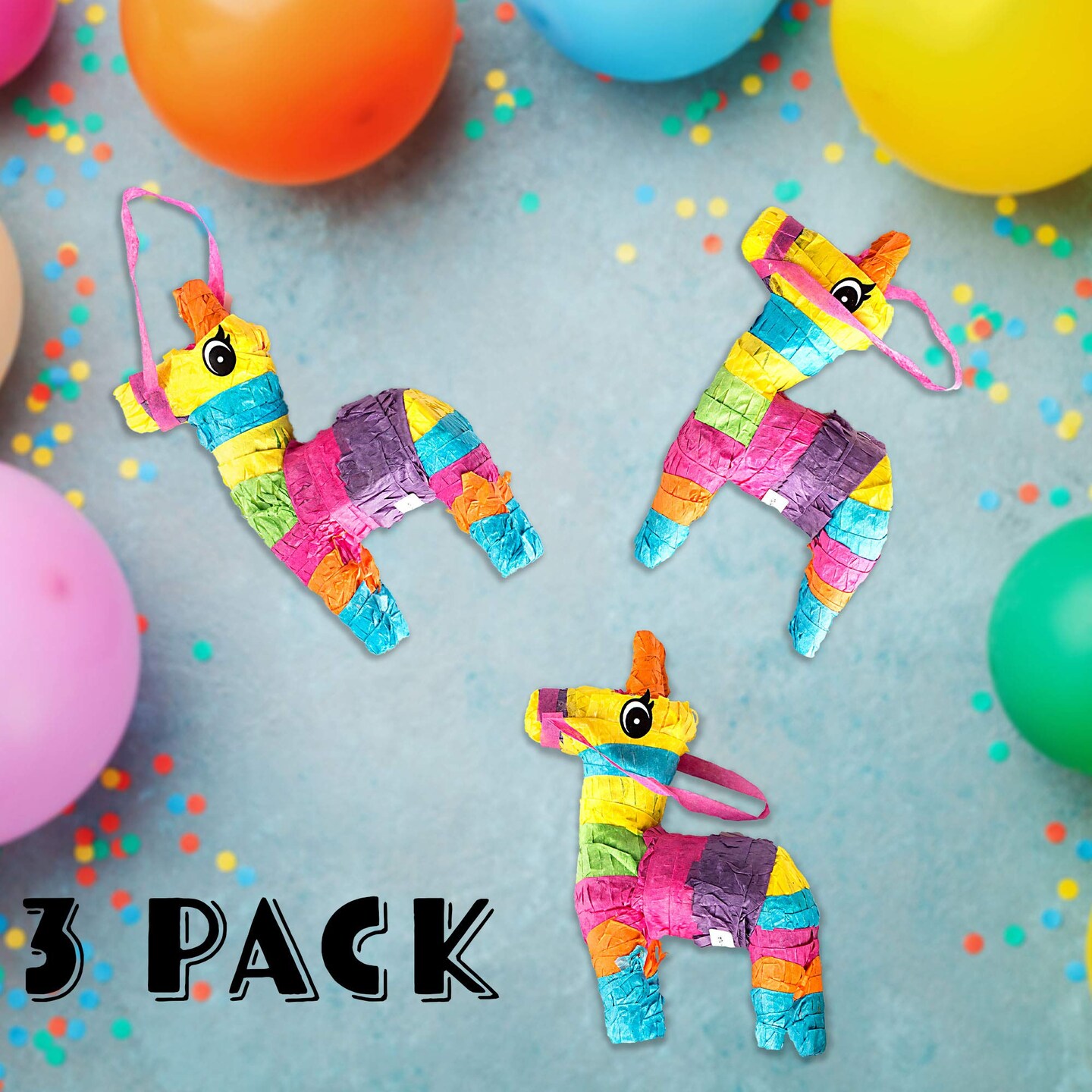 Set of 3 Mini Donkey Pinatas 4&#x22;x7&#x22; inches, Fiesta Party Decorations, Cinco de Mayo Pinata, Party Favors, Party Supplies and Centerpieces, Fiesta Decorations