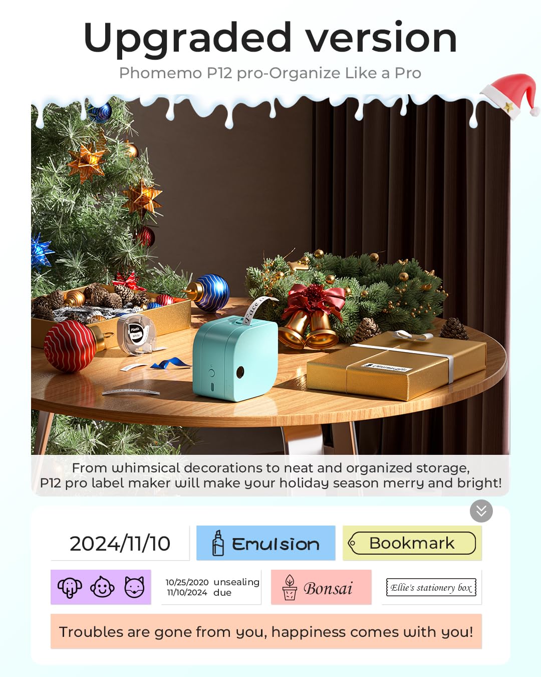 P12 Pro Label Maker Machine with Tape, Mini Bluetooth Label Printer Wireless Labeler Sticker Maker with Multiple Templates Available for Office Organization Home Kitchen Storage, Green