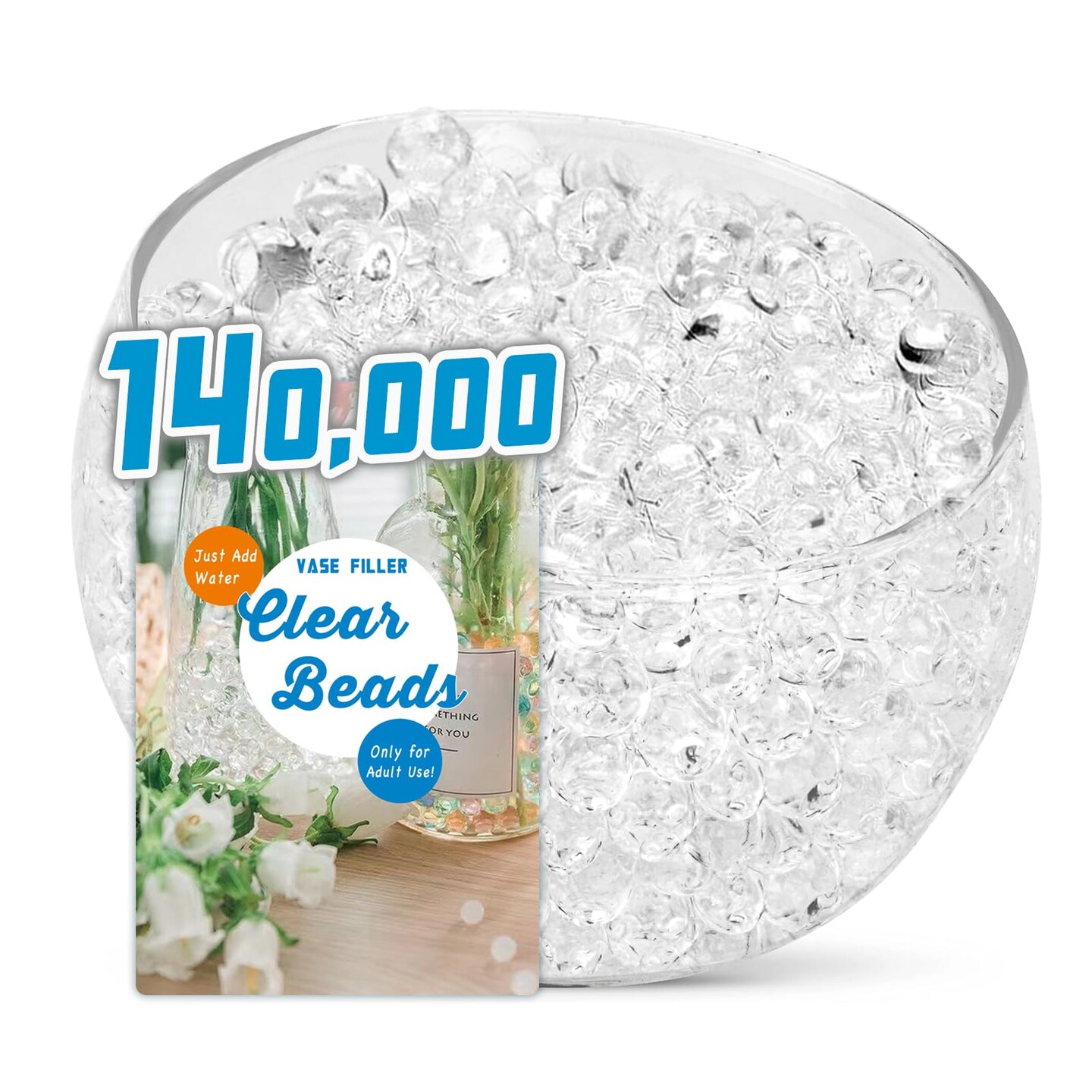 140,000 Clear Water Beads for Vases, Vase Filler Water Gel Beads, for Making Pearls Candles Centerpiece, Wedding Centerpiece, Floral Arrangement, Christmas Decoration