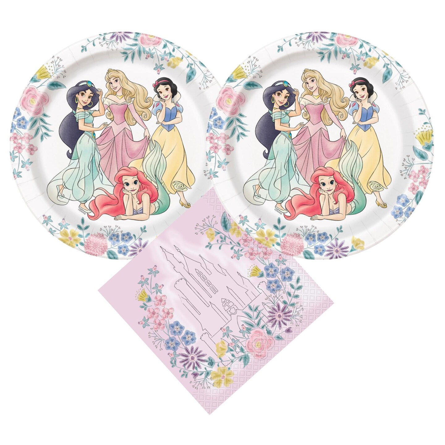 Disney Princess Birthday Party Supplies Bundle with Disney Princess Cake Plates &#x26; Disney Princess Napkins - Serves 16