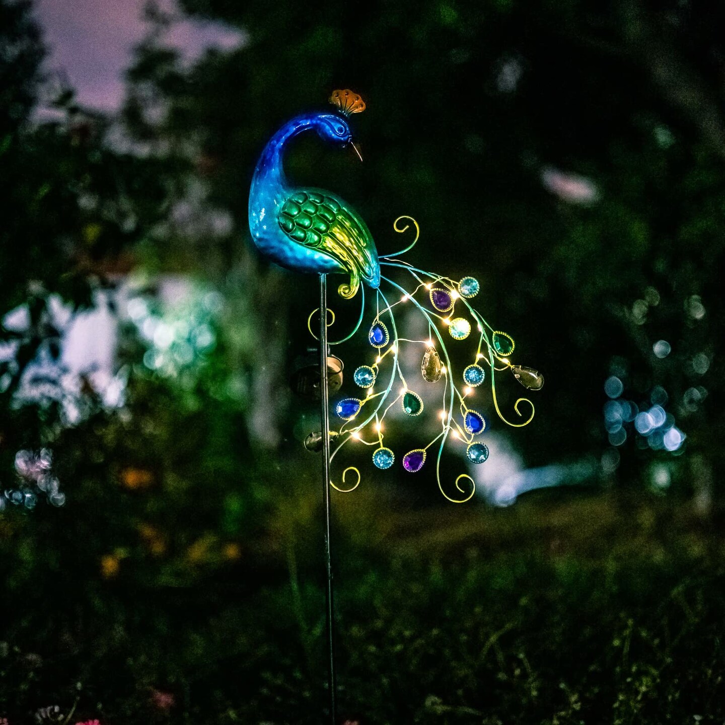 Metal Peacock Garden Solar Lights Outdoor Decorative Garden Stake Lights- Waterproof Peacock Solar Landscape LED Path Light Patio Yard Lawn Outside Decoration