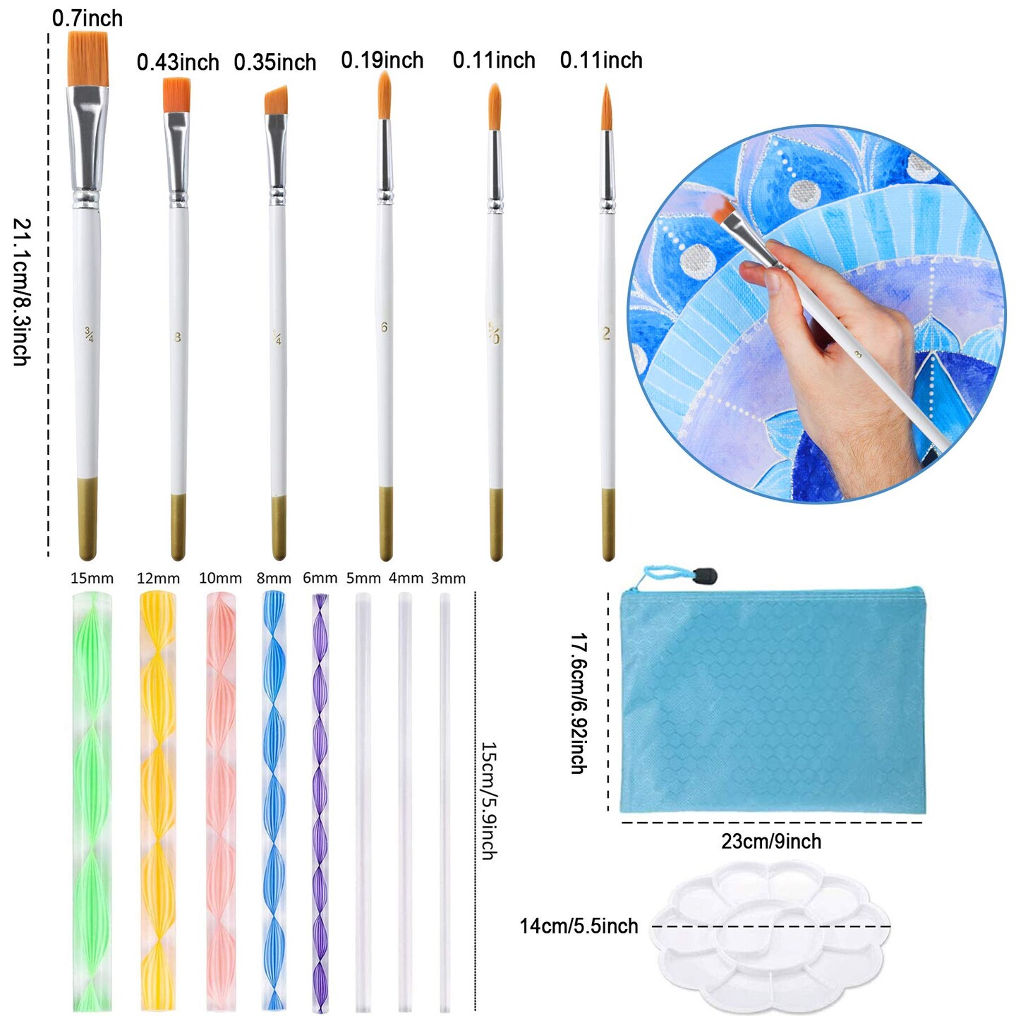 Mandala Dotting Tools, 58PCS Dot Painting Tools Set Rock Painting Supplies with a Blue Zipper Waterproof Storage Bag for Painting Rocks &#x26; Organizer Storage Tote Bag