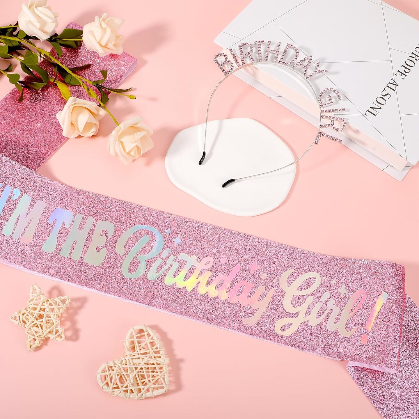 Birthday Gifts for Women – 'It's Me. Hi, I'm the Birthday Girl' Pink Sash & Tiara Set with Rhinestone Headband