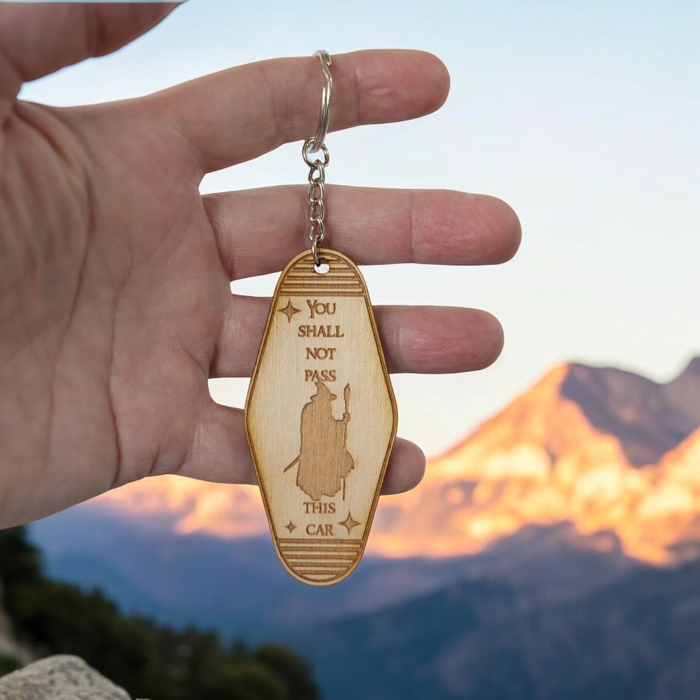 Keychain - You shall not pass this car - Birch wood