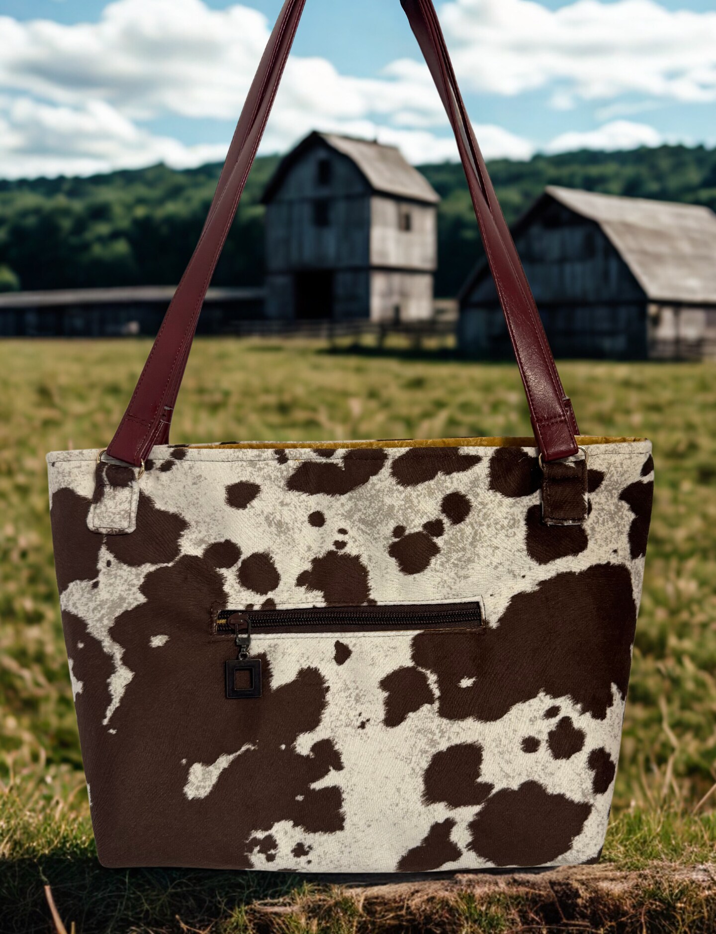 Cow Print and Red Vegan Leather Statement Purse | MakerPlace by