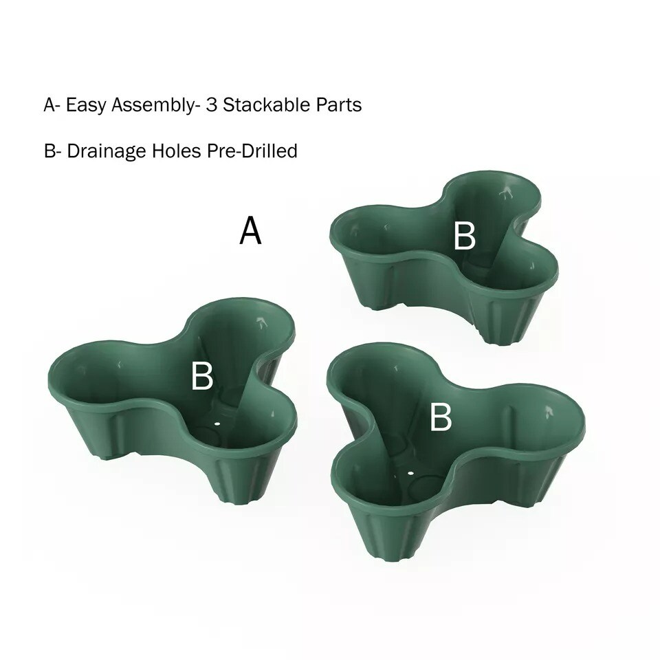 Green 3 Tier Vertical Plant Tower Indoor Outdoor Flower Pot Stackable Garden