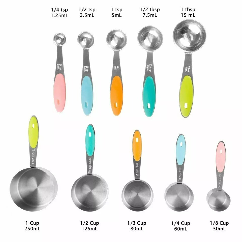 Measuring Cups and Spoons Matching Set Stainless Steel Silicone Handles