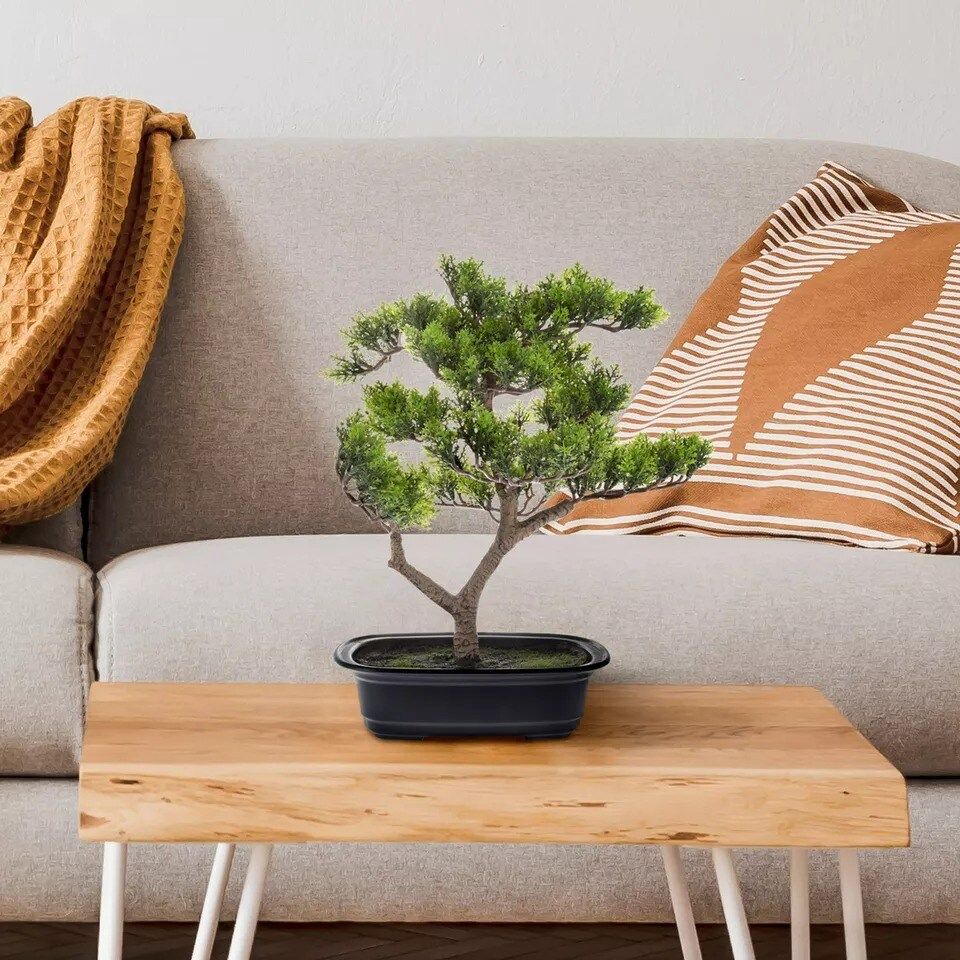 14.5&#x22; Faux Pine Bonsai Tree Realistic Artificial Topiary for Home Desk Tables