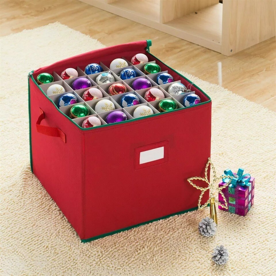 Christmas Ornament Storage Chest Holds 75 Balls w/Dividers Stackable 16 Inches