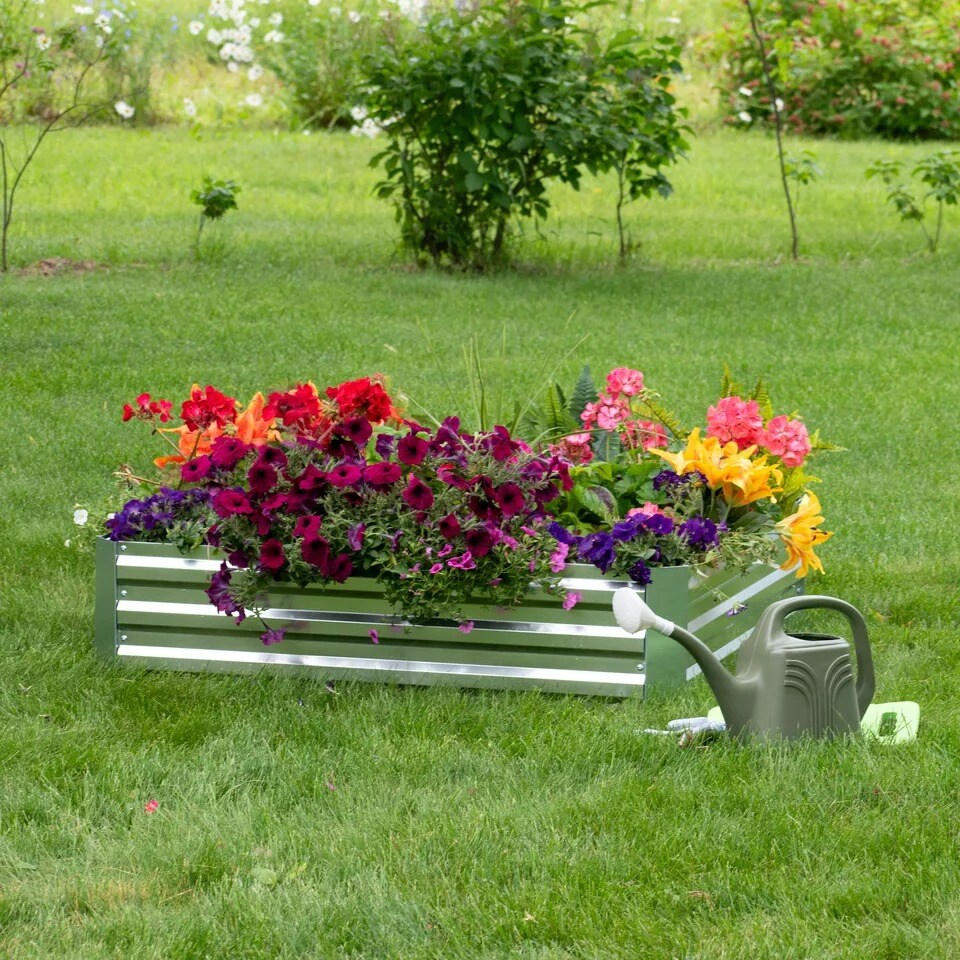 Square Galvanized Steel Raised Planter Bed - 4 x 4 ft - Silver
