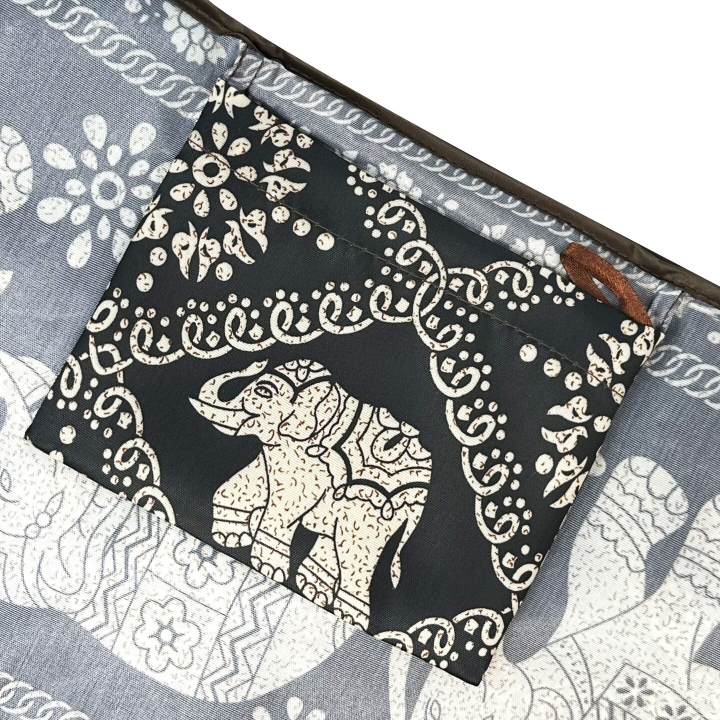 Wrapables Medium Foldable Tote Nylon Reusable Grocery Bag (Set of 2), Black Regal Elephants