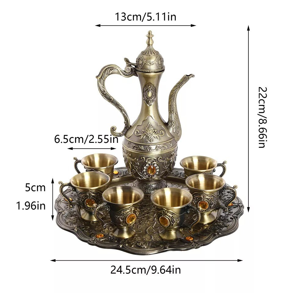Vintage Coffee Pot And Cups Set, Tea Pot Set, 6 Teacups,1 Teapot, And 1 Tea Tray