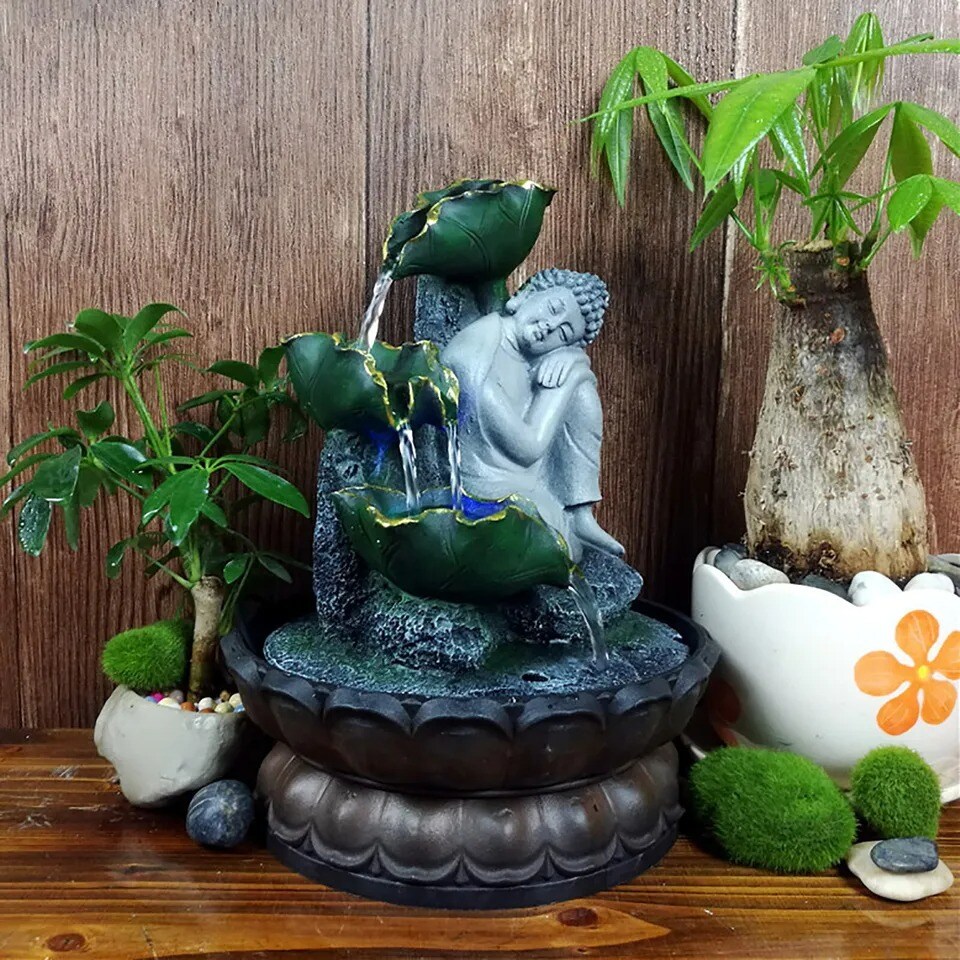 LED Sleeping Buddha Statue Tabletop Water Fountain fit for Home&#x26;Office Decor