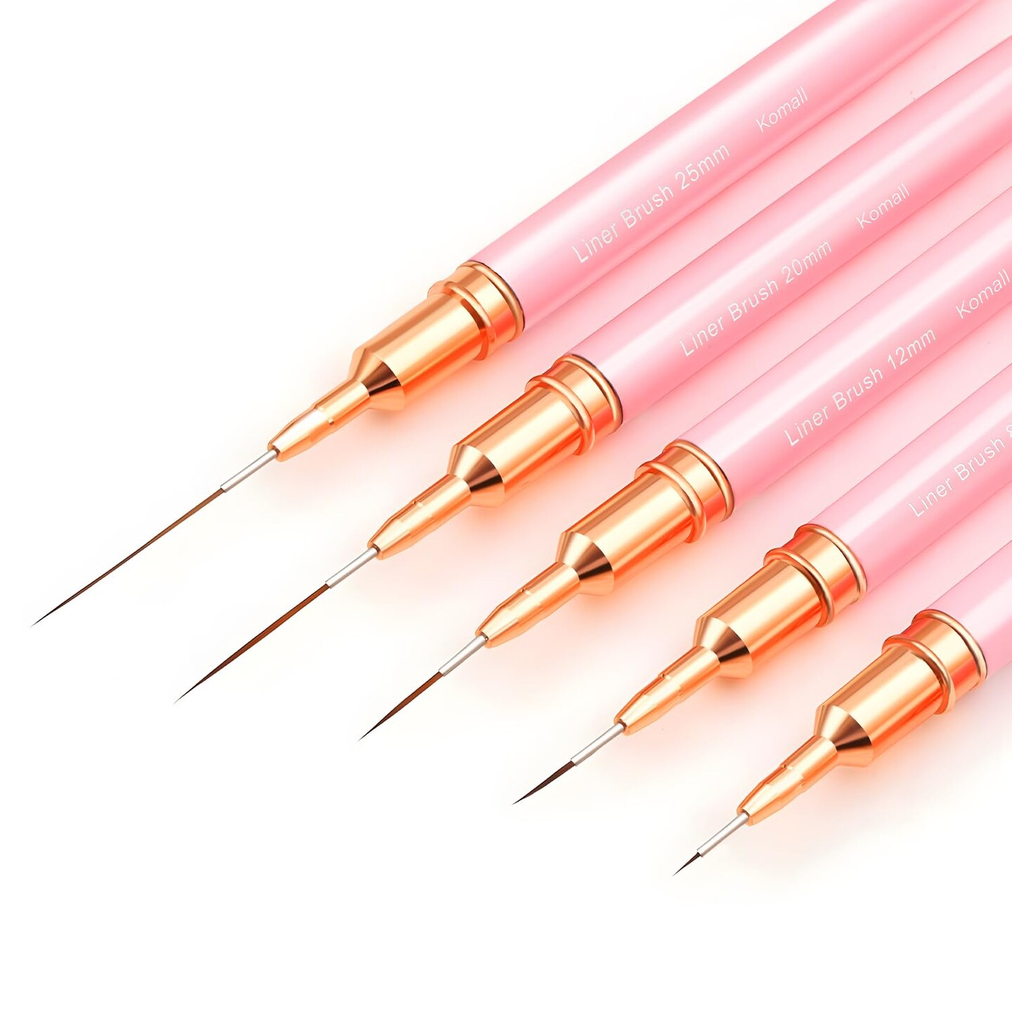 Nail Art Liner Brushes, 5 Piece Painting Nail Art Brush Set Nail Dotting Drawing Tool for Long Lines, Thin Details, and Fine Drawing Sizes. 4/8/12/20/25mm(Pink)
