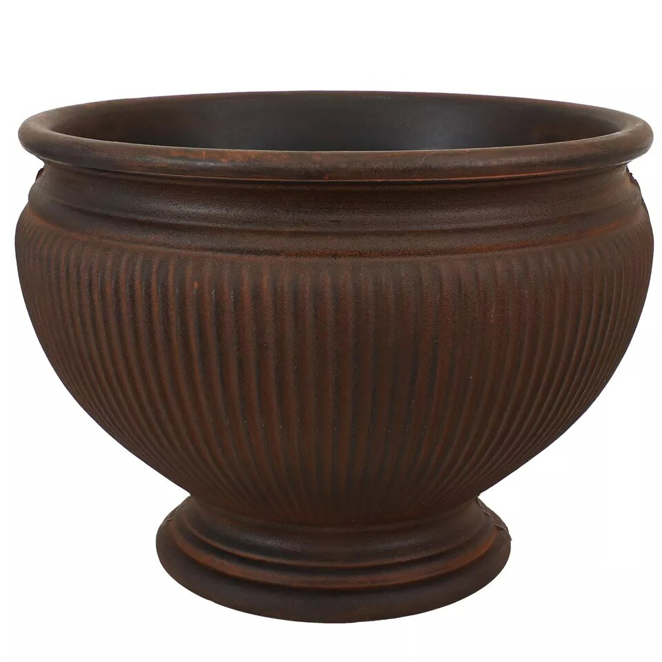 16 in Elizabeth Ribbed Urn Dual-Wall Polyresin Planter - Rust
