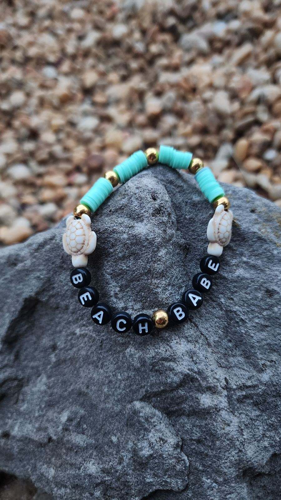 Blue Turtle Clay Bead Bracelet Beach Babe Turtle Aqua Clay Beaded