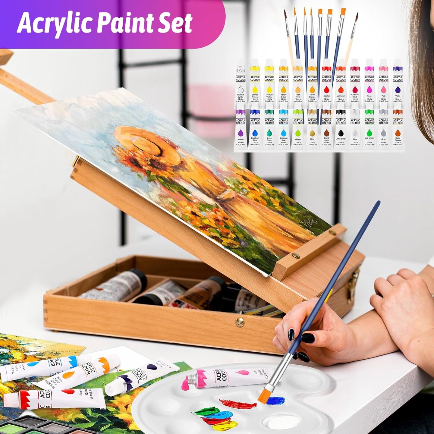 Deluxe Art Set, 195-Pack Artist Gift Box, Arts and Crafts Drawing Painting Kit Art Supplies for Adults and Children, Art Kits Paint Set with 24 Acrylic Paint, Sketchbook, Canvases, Crayons, and Pencils