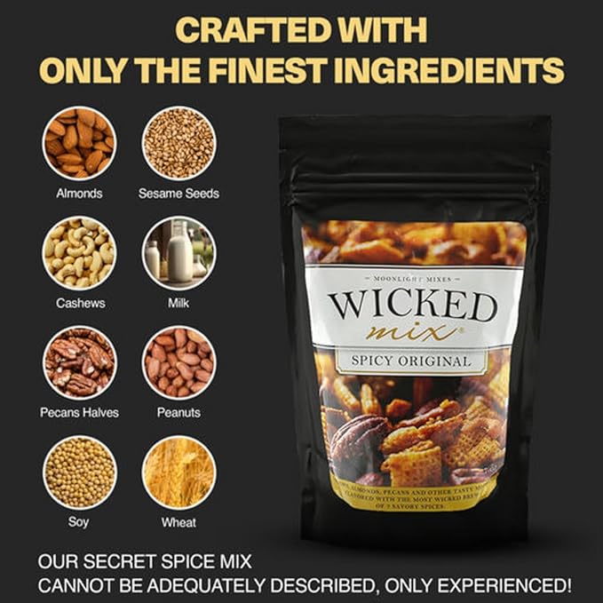 Wicked Mix Snack Mix with Mixed Nuts, Sweet and Salty Trail Mix Snack Packs with Almonds, Cashews, Pretzels, Pecans - Healthy Snacks Zero Trans Fat (Original Mix, Pack of 3)