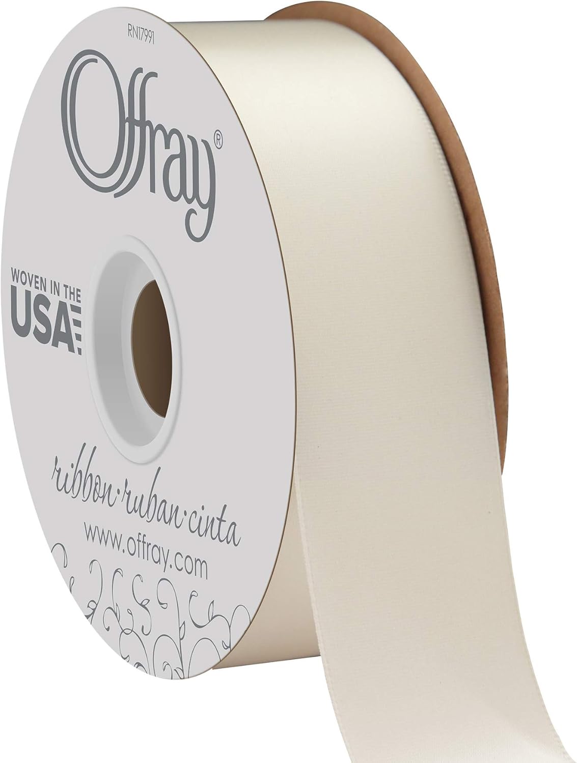 Offray 1.5" Wide Double Face Satin Ribbon, Antique White Ivory, 50 Yds