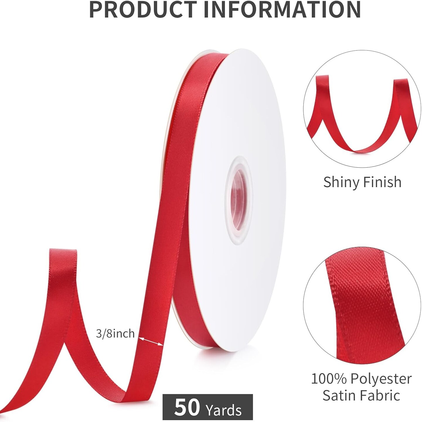 3/8" Red Satin Ribbon, 50 Yards Ribbon for Gift Wrapping, Fabric Ribbons