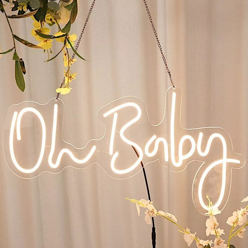 26&#x22; Warm White Oh Baby Neon Sign LED Hanging Wall Decor Lights Party Decorations