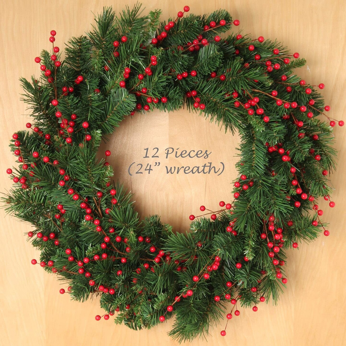 Set of 24 Red Holly Berry Christmas Stems, 17-Inch Decorative Picks for Wreaths, Garlands, and Holiday Centerpieces - 2024 Christmas Collection, Floral Home by Artificial Flowers
