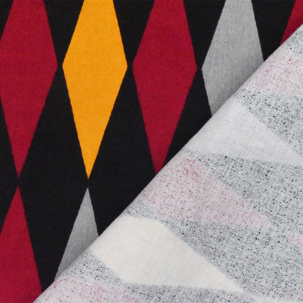 Red-Black-Multi Diamond Printed Stretch Cotton Spandex Twill Sateen Fabric By the Yard