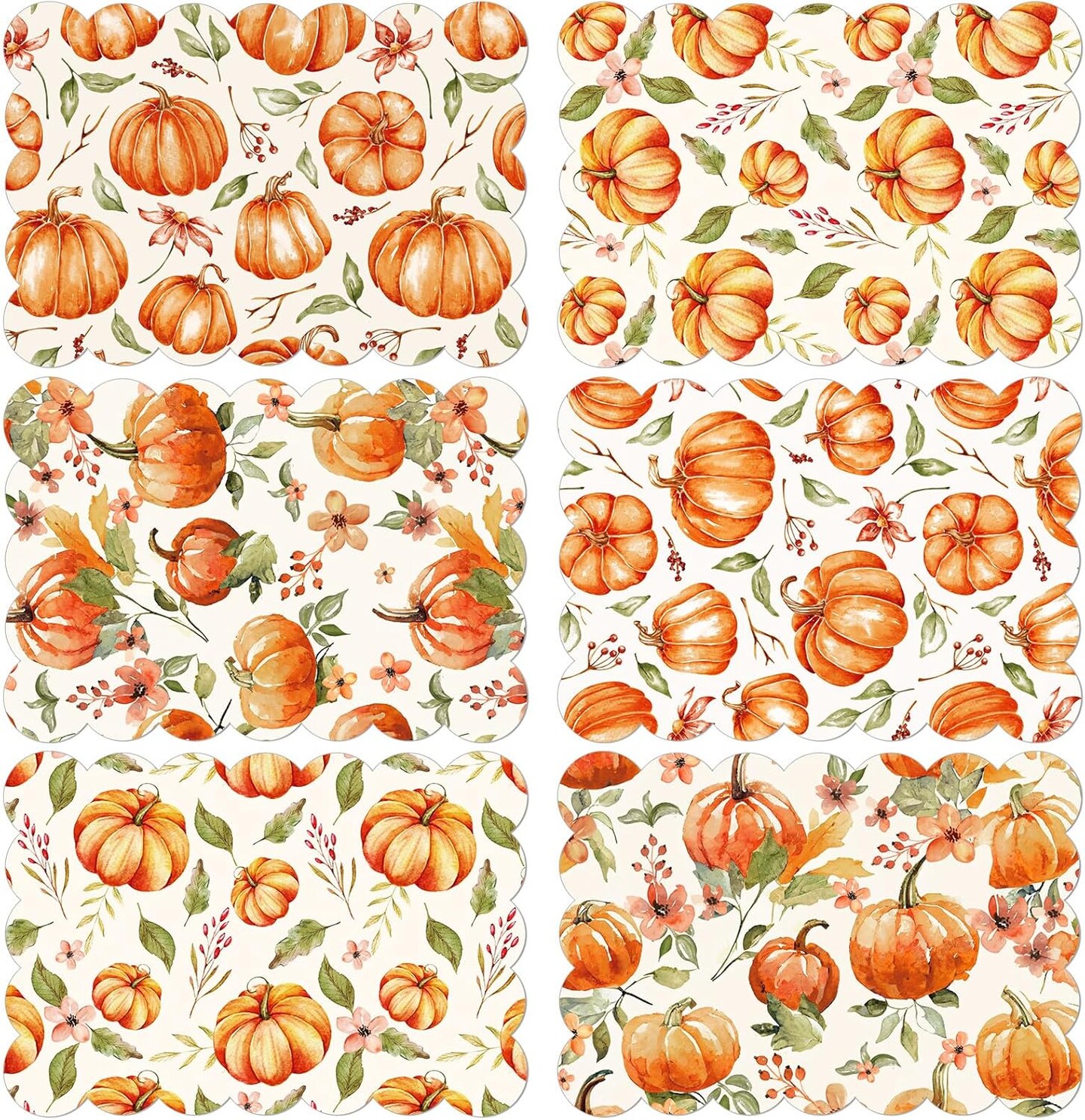 6 Pcs Fall Watercolor Placemats 12 x 17 Inches(Yellow)