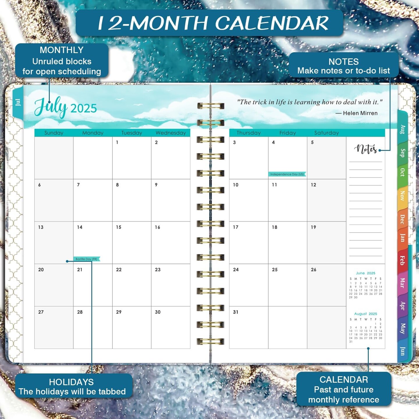 Planner 2025-2026 - 2025-2026 Weekly and Monthly Calendar from July 2025 to June 2026, Academic Planner 2025-2026 with Inner Pocket, Colorful Tabs, 6.4&#x27;&#x27; x 8.5&#x27;&#x27;