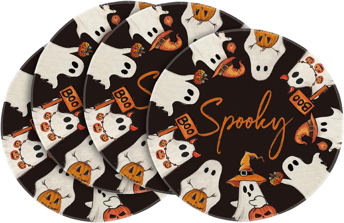 Spooky Ghost Halloween Round Placemats Set of 4