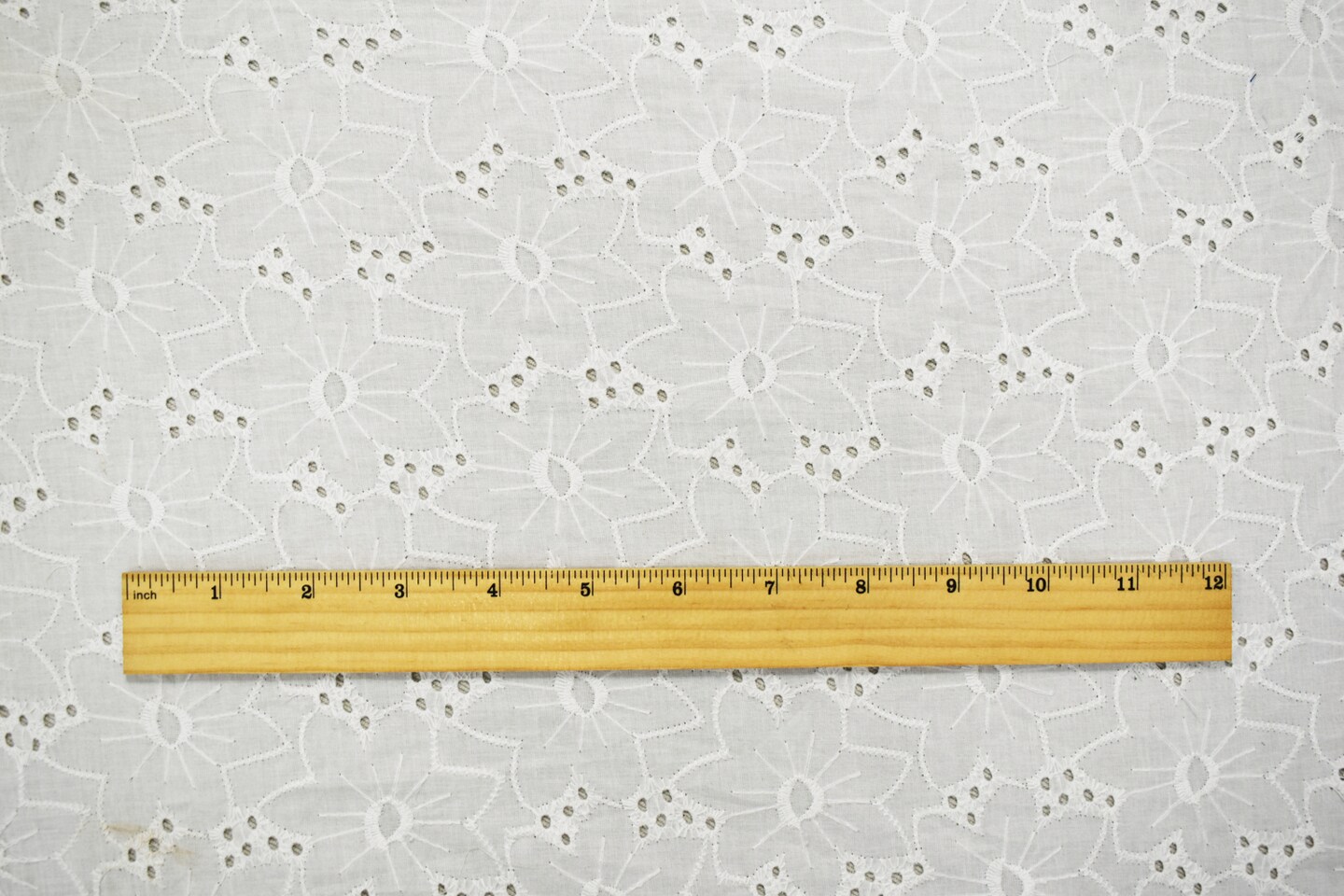 White Cotton Floral Embroidered Eyelet Batiste Fabric By the Yard