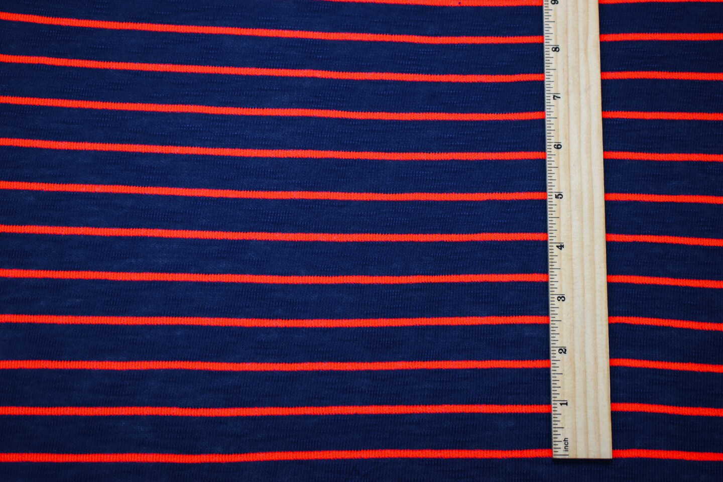 Blue-Red-Multi Cotton Semi-Sheer Slub Striped 1x1 Rib Knit Fabric By the Yard
