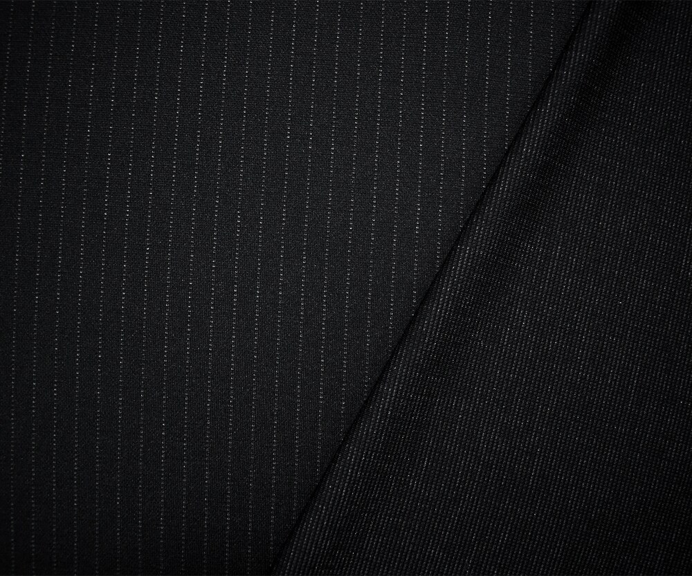 Black-Gray Japanese Poly-Wool Blend Pinstripe Double Knit Fabric By the Yard