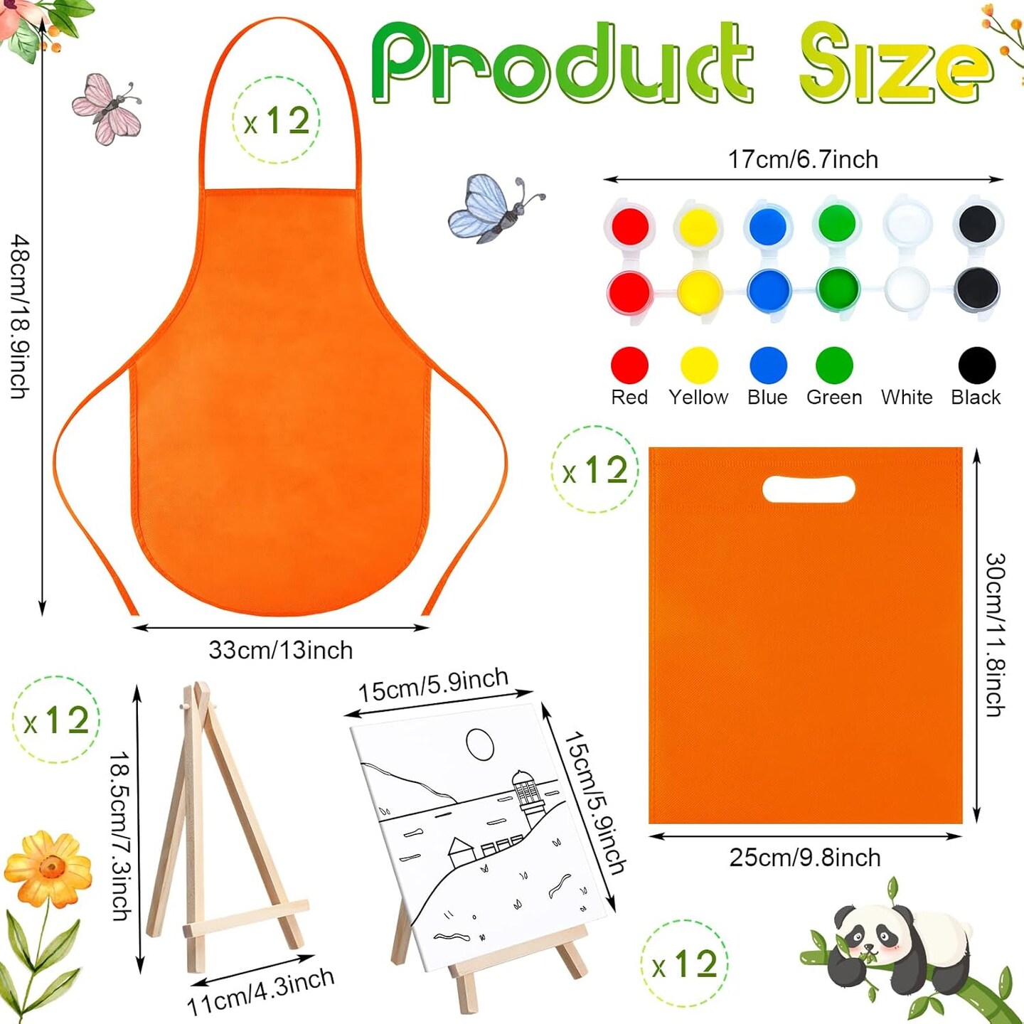 48 Pcs Kids Paint Party Favors Sets with 12 Pcs Animals Pre Drawn Canvas Panel and Wooden Easel Set Paint Pots and Brushes 12 Mini Apron and Tote Bag for Kids Girls Student Boys