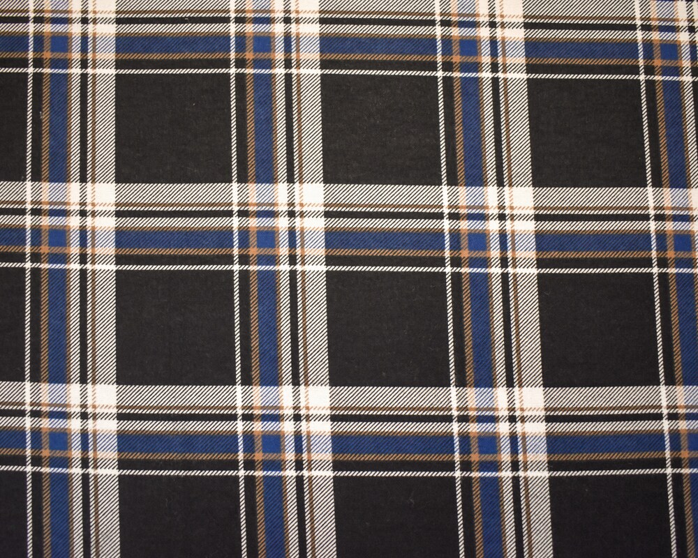 Black-Blue-Multi Cotton Plaid Printed Flannel Woven Fabric By the Yard