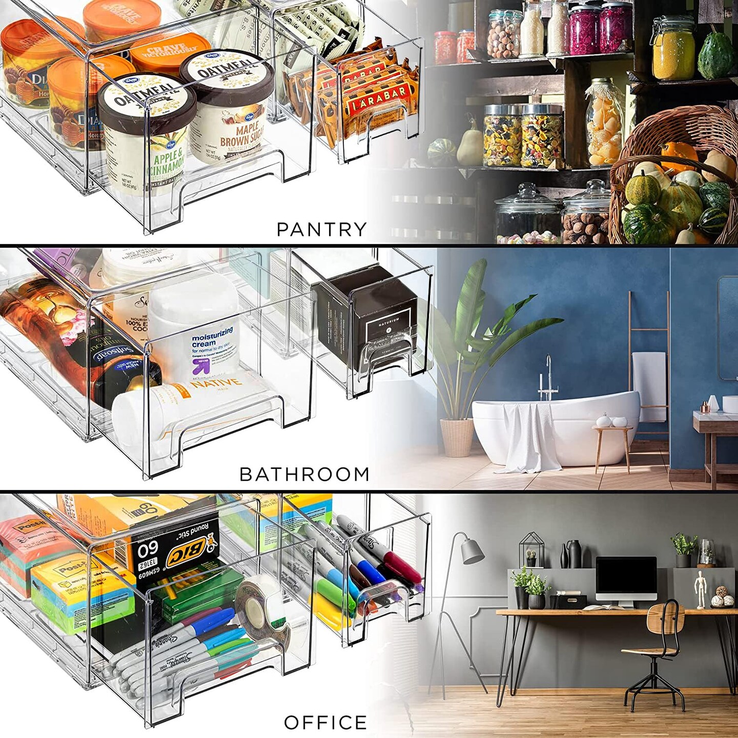 Sorbus Clear Stackable Pull Out Refrigerator Organizer Bins - for Kitchen, Refrigerator, Freezer, Organization and Storage