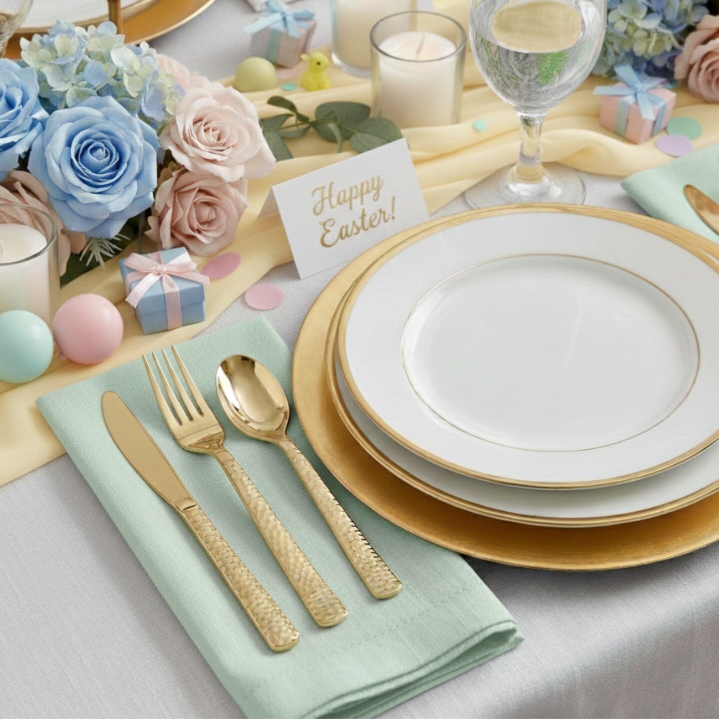 150 Piece Gold Hammered Finish Plastic Cutlery Utensil Set - Metallic Plastic Silverware Set (50 Sets)