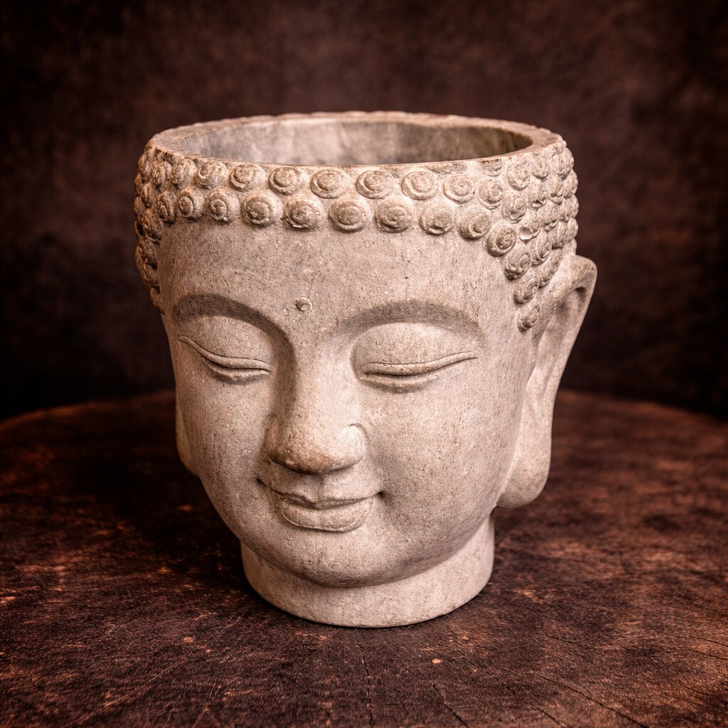 Buddha Face Wall Planter Cement Hanging Pot Textured Stone Indoor Outdoor Decor