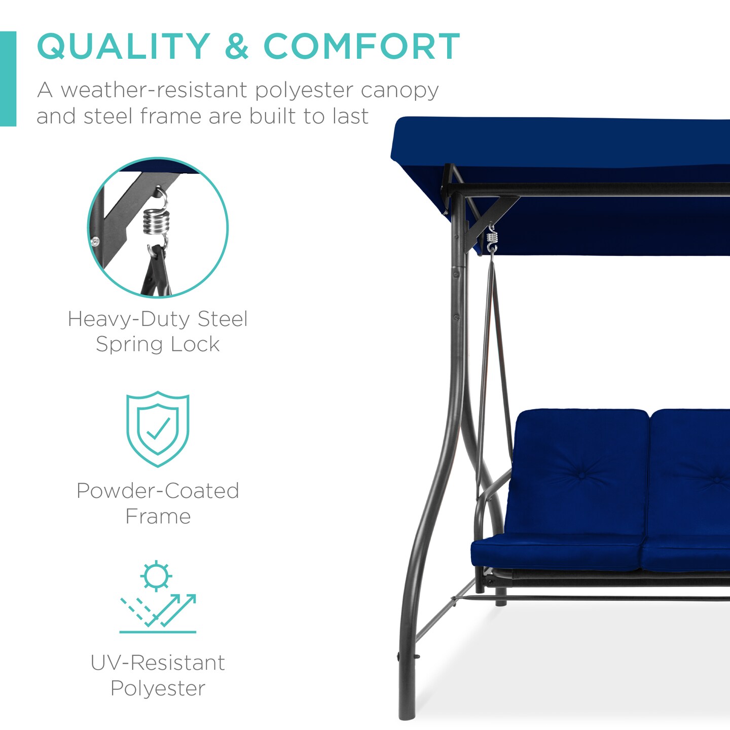 Best Choice Products 3-Seat Outdoor Converting Canopy Swing Glider Patio Hammock w/ Removable Cushions