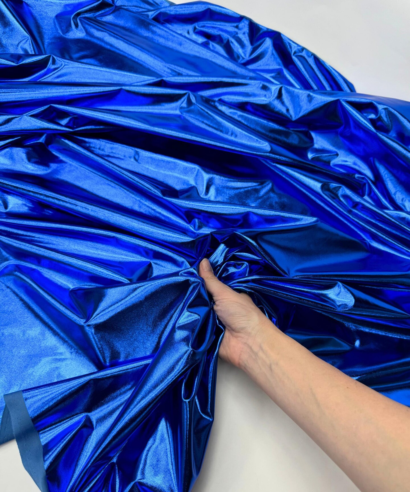 Blue Metallic Gold Foil Lamé Spandex Fabric by the Yard, 60" Wide 4-Way Stretch