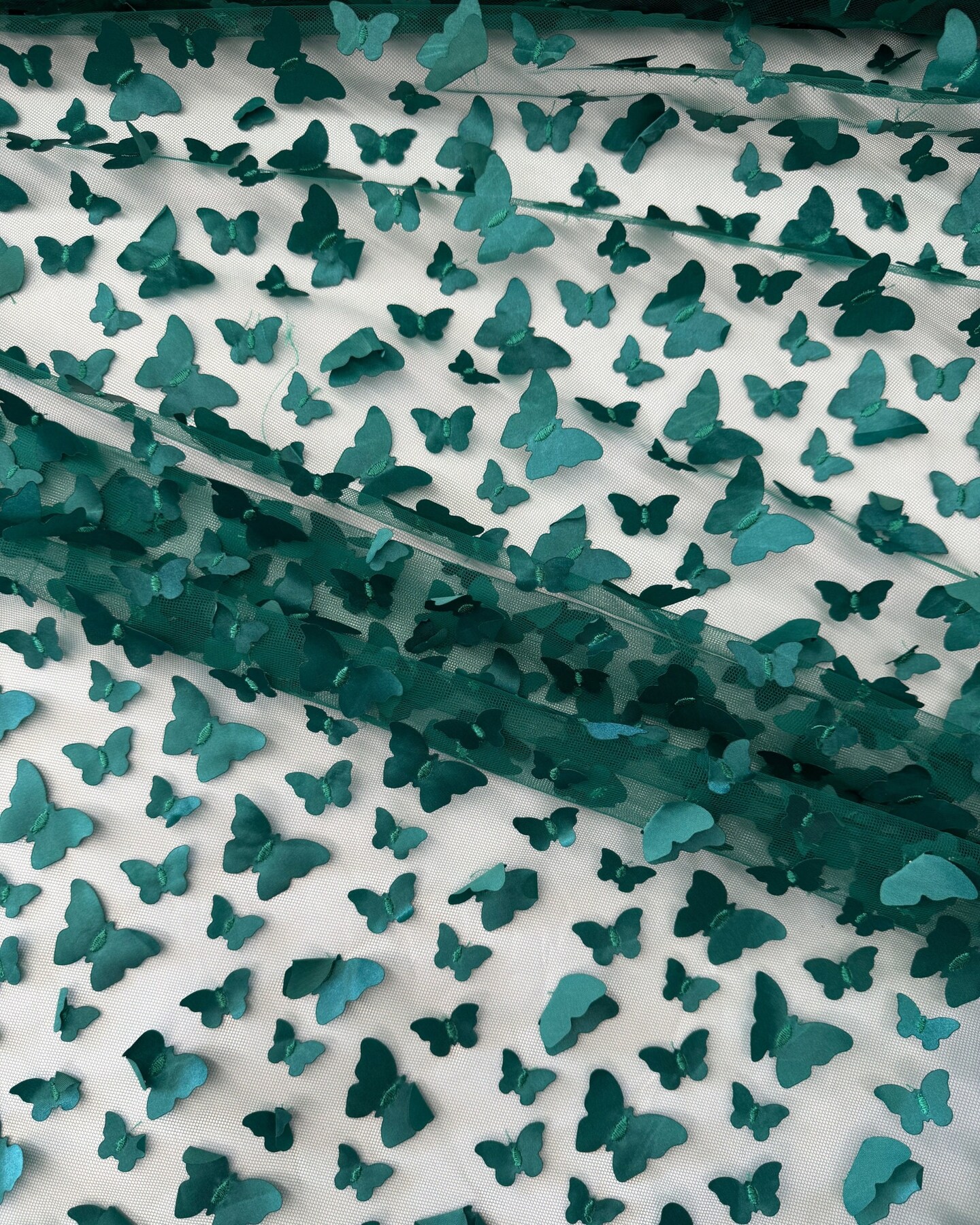 Emerald Green 3D Butterfly Nylon Tulle Fabric by the Yard, 63" Wide Soft Stretch Mesh Fabric for Veils, Wedding Dresses, Decor & Sewing