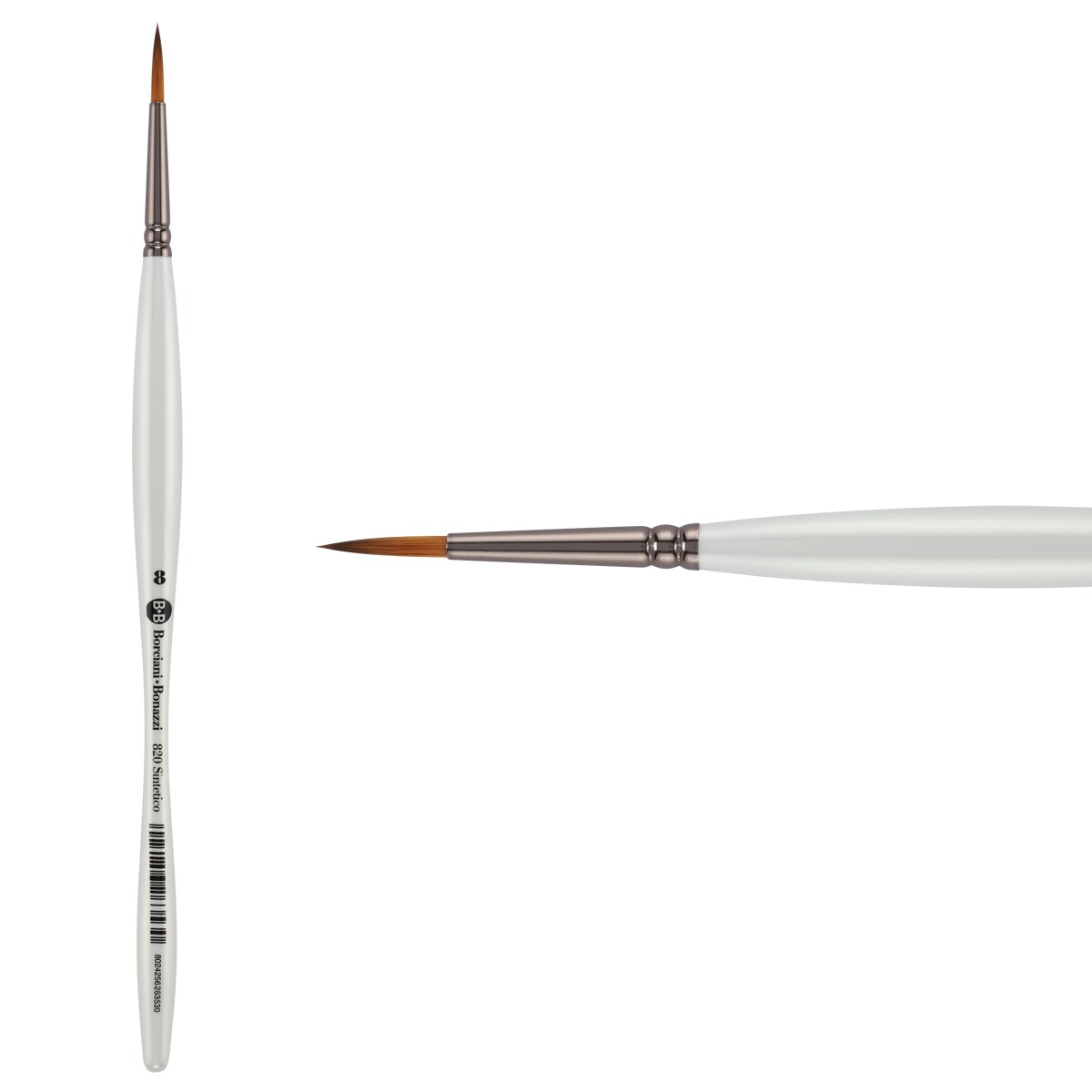 Borciani e Bonazzi Unico Fiamatto Synthetic Series 820 Paint Brush, Round Size 8 - For Acrylic and Watercolor Painting - Ergonomic Handle, Animal-Friendly, Brass Ferrule, Handcrafted in Italy