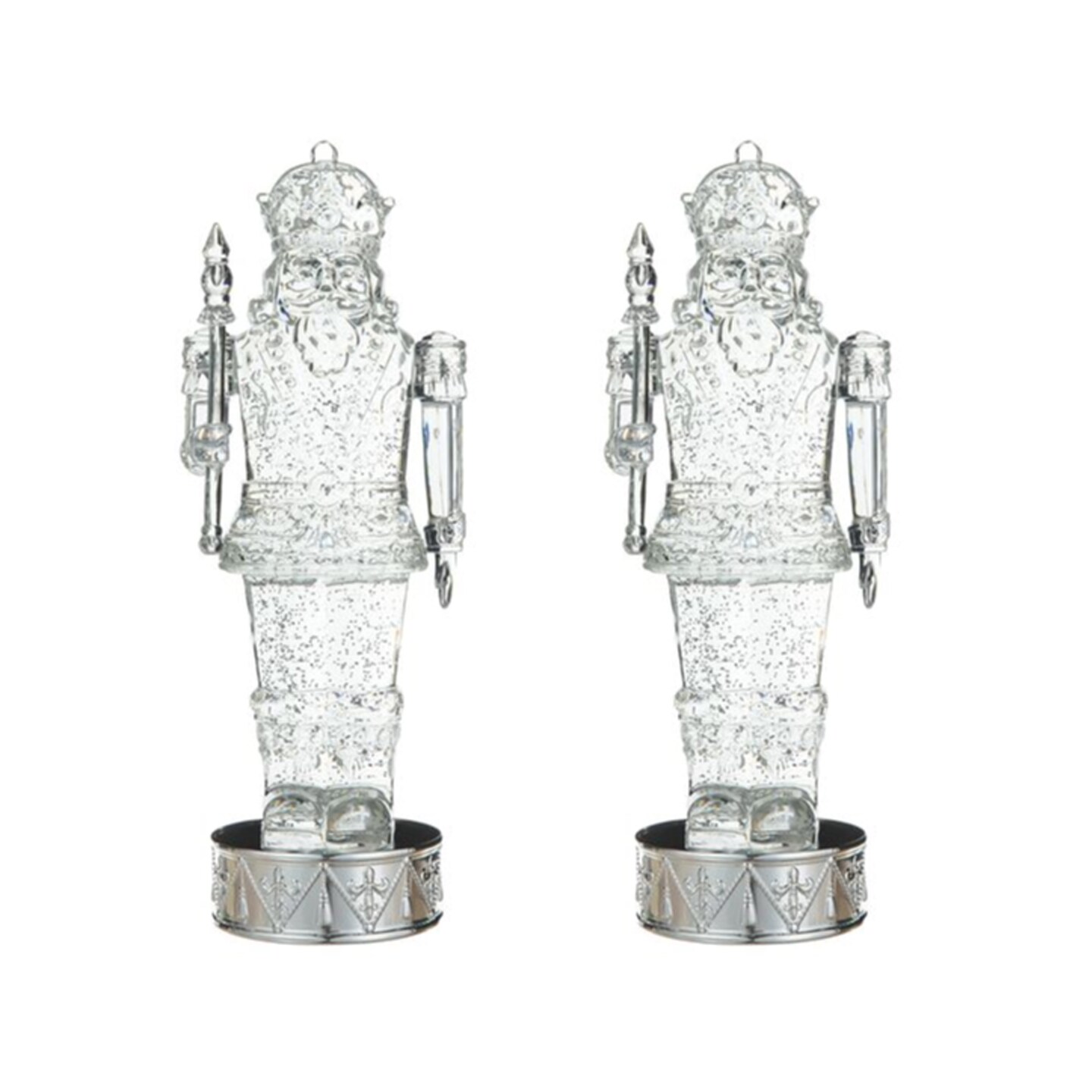 Set of 2 12.5&#x22;H Lighted Acrylic Crystal Nutcracker Figurine Waterglobe