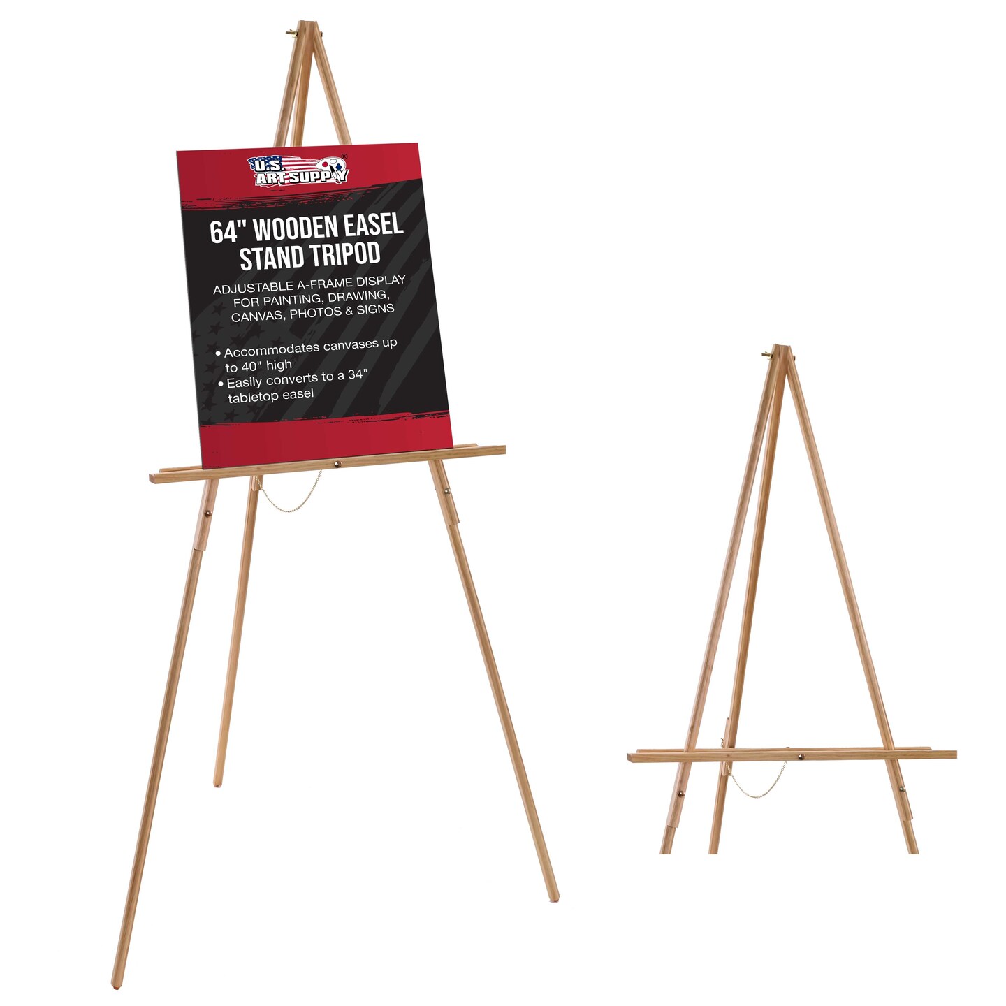 64&#x22; Wooden Easel Stand - Adjustable A-Frame Tripod for Painting, Drawing, Photos &#x26; Signs - Lightweight Easels, Wood Easel Stand for Sign Wedding Display 40&#x22; Canvas Capacity