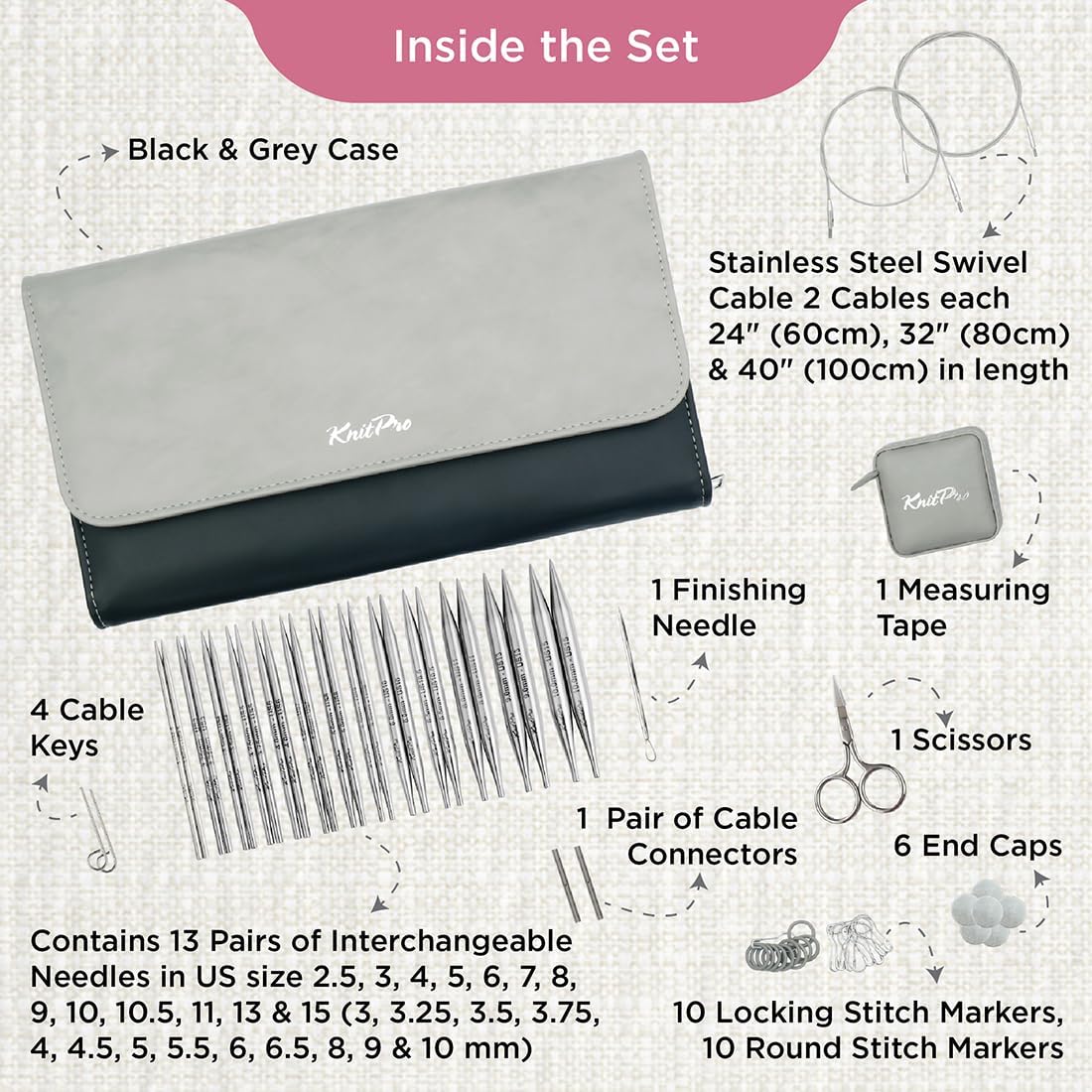 KnitPro Stelo Grande Normal Interchangeable Knitting Needle Set 5" (13cm)